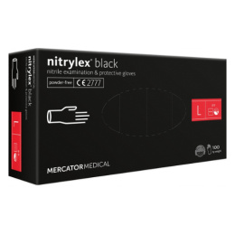MERCATOR Nitrylex Black Rękawiczki Jednorazowe Nitrylowe Bezpudrowe Czarne L 8-9 100 szt.