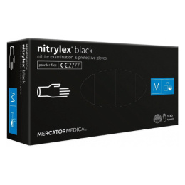 MERCATOR Nitrylex Black Rękawiczki Jednorazowe Nitrylowe Bezpudrowe Czarne M 7-6 100 szt.