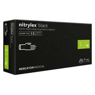 MERCATOR Nitrylex Black Rękawiczki Jednorazowe Nitrylowe Bezpudrowe Czarne S 6-7 100 szt.