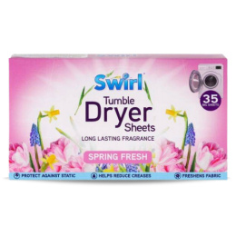 Swirl Tumble Dryer Sheets Spring Fresh Różowe Chusteczki Zapachowe do Suszarki 35 szt. (Wielka Brytania)