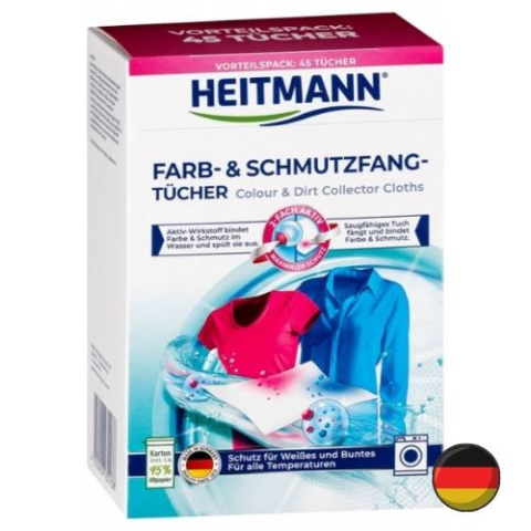 Heitmann Chusteczki Wyłapujące Kolor i Brud 45 szt. (Niemcy)