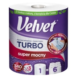 Velvet Turbo Super Mocny Wytrzymały Ręcznik Papierowy Trzywarstwowy 340 listków