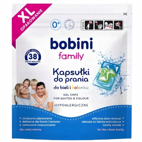 Bobini Family Uniwersalne Kapsułki do Prania Bieli i Kolorów Hipoalergiczne 38 szt.