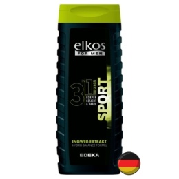 Elkos Men 3w1 Sport Żel pod Prysznic Dla Mężczyzn do Ciała Twarzy Włosów 300 ml (Niemcy)