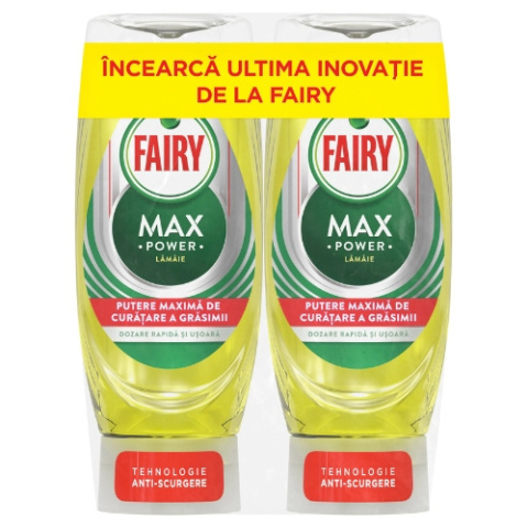 Fairy Max Power Lemon Cytrynowy Płyn do Mycia Naczyń Zestaw 2 x 450 ml = 900 ml