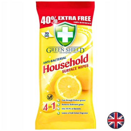 Green Shield Household Uniwersalne Chusteczki Nawilżane Antybakteryjne 70 szt. (Wielka Brytania)