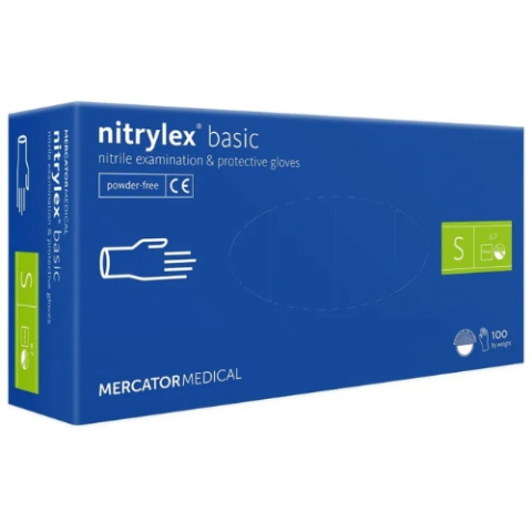 MERCATOR Nitrylex Rękawiczki Jednorazowe Nitrylowe Bezpudrowe Niebieskie S 6-7 100 szt.