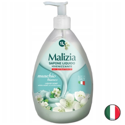 Malizia Muschio Bianco Antybakteryjne Mydło w Płynie Białe Piżmo z Pompką 1l (Włochy) Malizia Muschio Bianco Antybakteryjne Mydło w Płynie Białe Piżmo z Pompką 1l (Włochy)