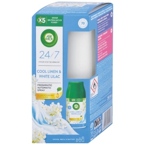 Air Wick Automatyczny Odświeżacz Powietrza z Zapasem Cool Linen White Lilac Świeży 250 ml