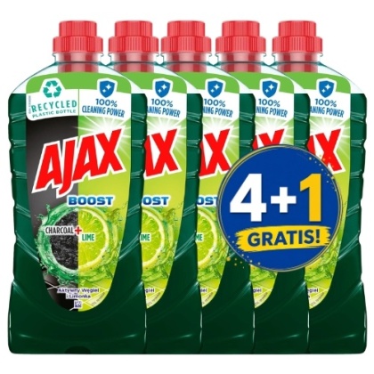 Ajax Płyn Uniwersalny do Podłóg Boost Charcoal Lime Aktywny Węgiel Limonka 1l 4+1 PIĄTY GRATIS