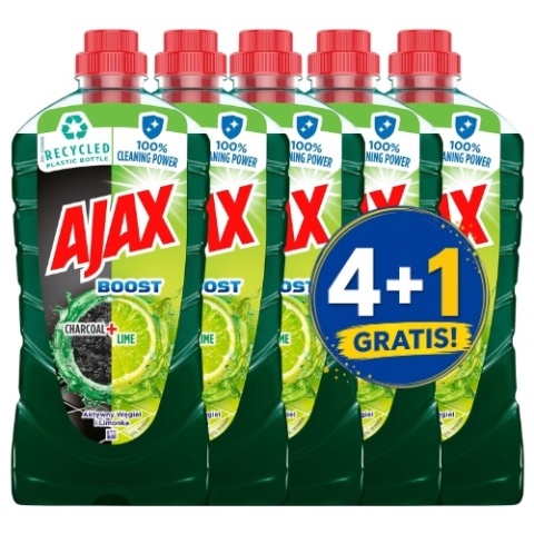 Ajax Płyn Uniwersalny do Podłóg Boost Charcoal Lime Aktywny Węgiel Limonka 1l 4+1 PIĄTY GRATIS