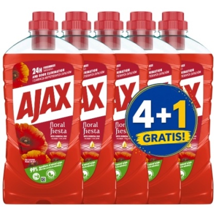 Ajax Płyn Uniwersalny do Podłóg Floral Fiesta z Olejkami Eterycznymi Polne Kwiaty 1l 4+1 PIĄTY GRATIS