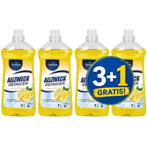 Deluxe Allzweck Reiniger Płyn do Podłóg Cytrynowy Zitrone Frische 1l 3+1 CZWARTY GRATIS
