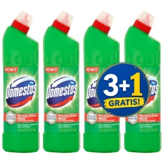 Domestos Pine Fresh Zielony Żel do WC 750 ml 3+1 CZWARTY GRATIS