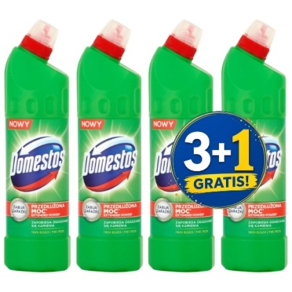 Domestos Pine Fresh Zielony Żel do WC 750 ml 3+1 CZWARTY GRATIS