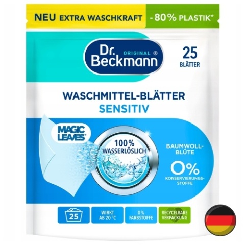 Dr Beckmann Magic Leaves Sensitiv Delikatne Listki do Prania 25 szt. (Niemcy)