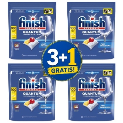Finish Powerball Quantum All in 1 Tabletki do Zmywarki Cytryna 100 szt 3+1 CZWARTY GRATIS