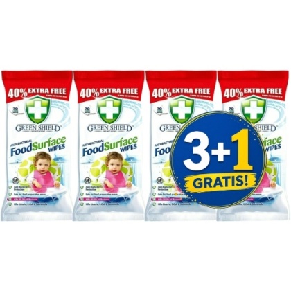 Green Shield Antybakteryjne Nawilżane Chusteczki Czyszczące 70 szt. 3+1 CZWARTY GRATIS