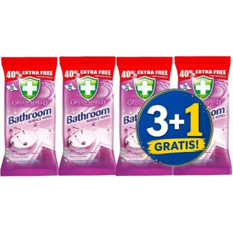 Green Shield Bathroom Antybakteryjne Nawilżane Chusteczki Czyszczące do Łazienki 70 szt. 3+1 CZWARTY GRATIS