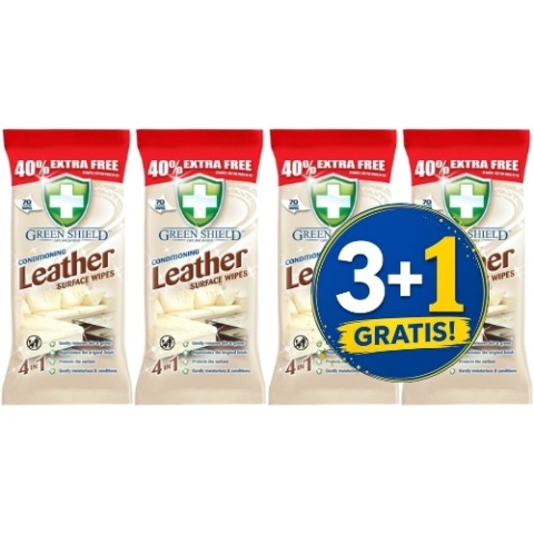 Green Shield Leather Nawilżane Chusteczki do Skóry Mebli Butów Torebek 70 szt. 3+1 CZWARTY GRATIS