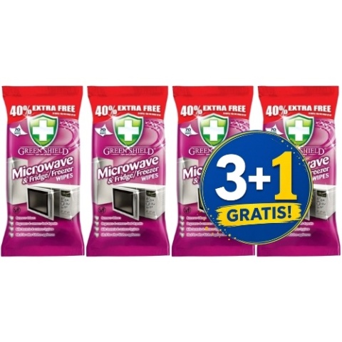 Green Shield Microwave Nawilżane Chusteczki Czyszczące do Mikrofali Lodówek 70 szt. 3+1 CZWARTY GRATIS