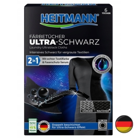 Heitmann Chusteczki do Prania Czarnego Przywracające Czerń 6 szt. (Niemcy)