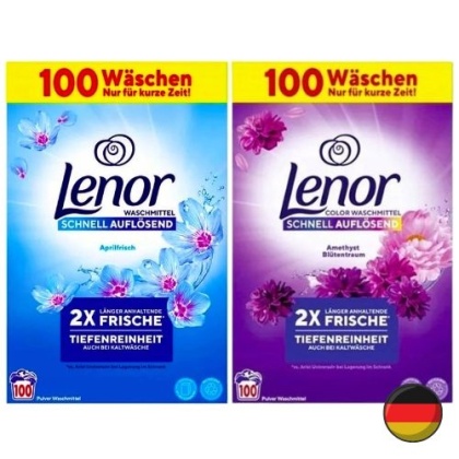 Lenor Proszek do Prania Zestaw Aprilfrisch Amethyst do Koloru i Białego 2 x 100 prań = 200 prań (Niemcy)