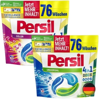 Persil Discs Kapsułki do Prania Koloru i Białego Zestaw 2 x 76 szt. = 152 szt. (Niemcy)