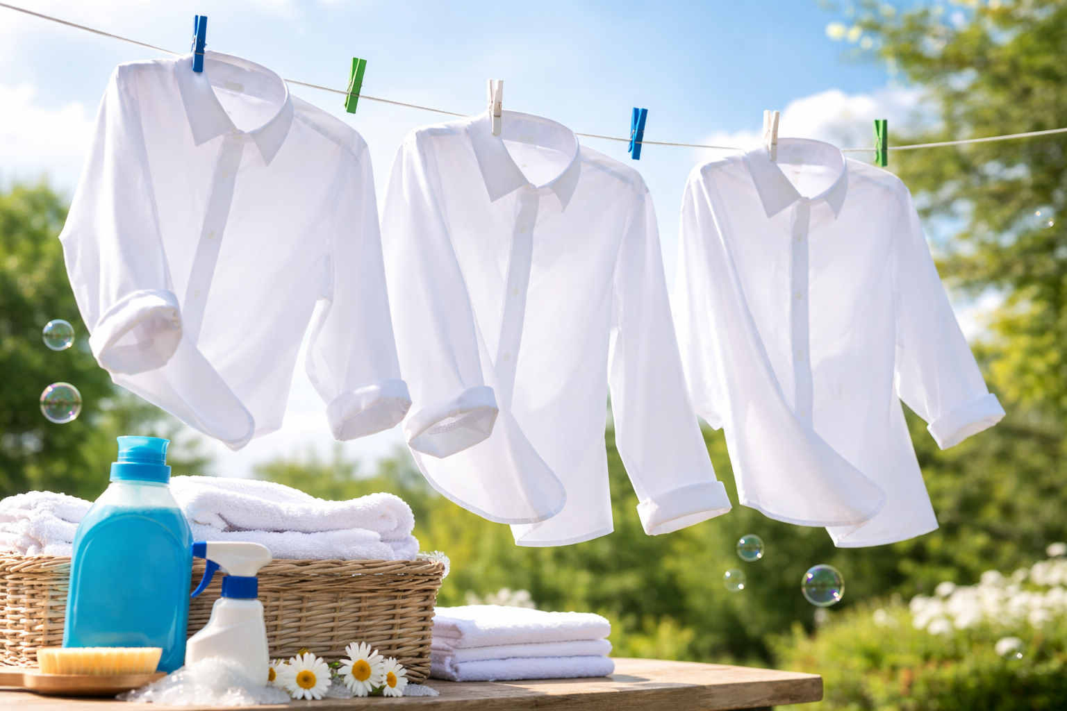 Białe koszule suszące się na wietrze