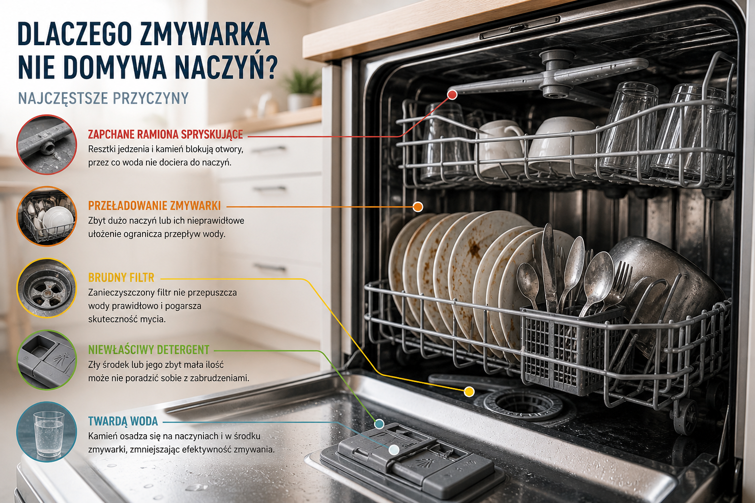 Brudne naczynia po wyjęciu ze zmywarki - poznaj przyczyny