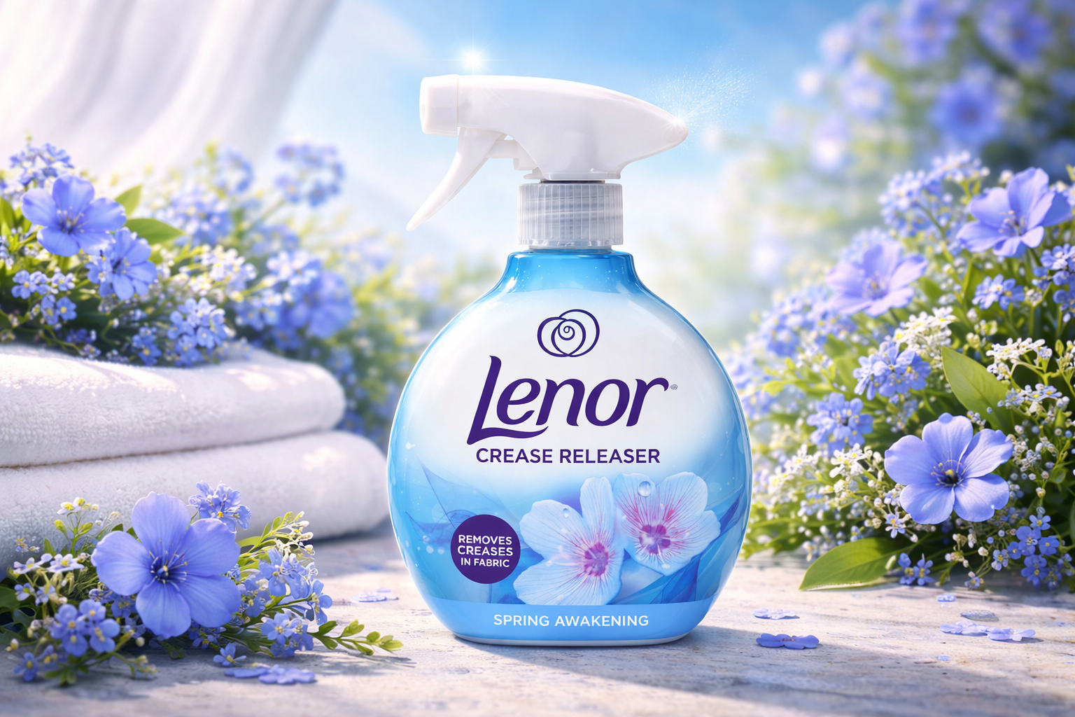 Lenor Crease Releaser Aprilfrisch Spring Awakening Niebieskie Żelazko w Sprayu